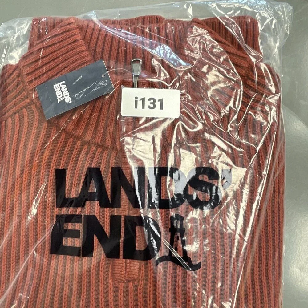 NEW Lands’ End Men’s XL Ribbed Knit Sweater Mock neck Red Rust 100% Cotton